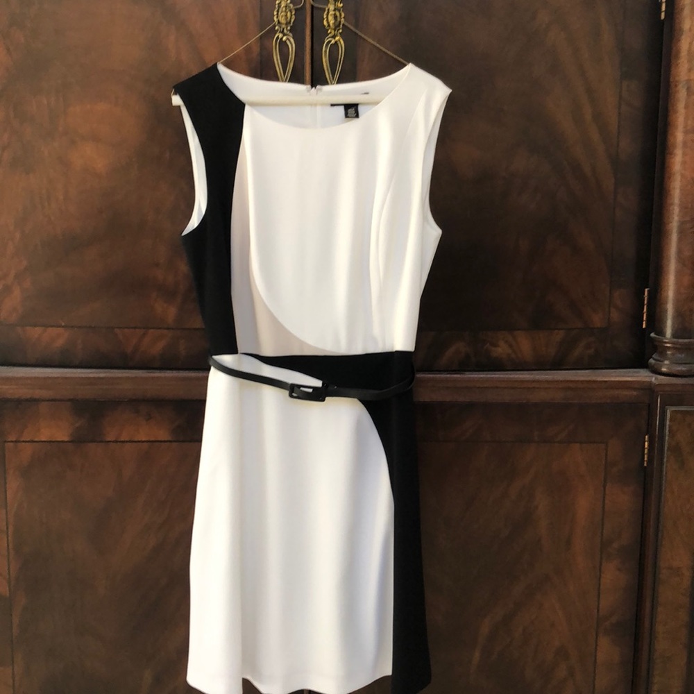 Black, white and tan sleeveless dress